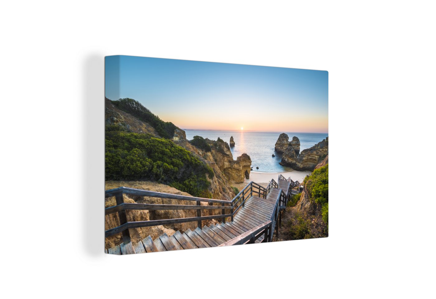 OneMillionCanvasses® Leinwandbild Treppe zum Strand an der Algarve, Portugal, Fotodruck (1 St), Leinwand Bilder Klein, Wand Dekoration Aesthetic 30x20 cm von OneMillionCanvasses®