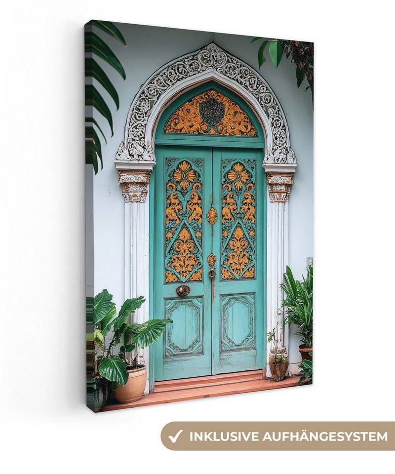 OneMillionCanvasses® Leinwandbild Tür - Muster - Pflanzen, Fotodruck (1 St), Wandbild, Deko Schlafzimmer Wohnzimmer Flur 20x20 cm von OneMillionCanvasses®