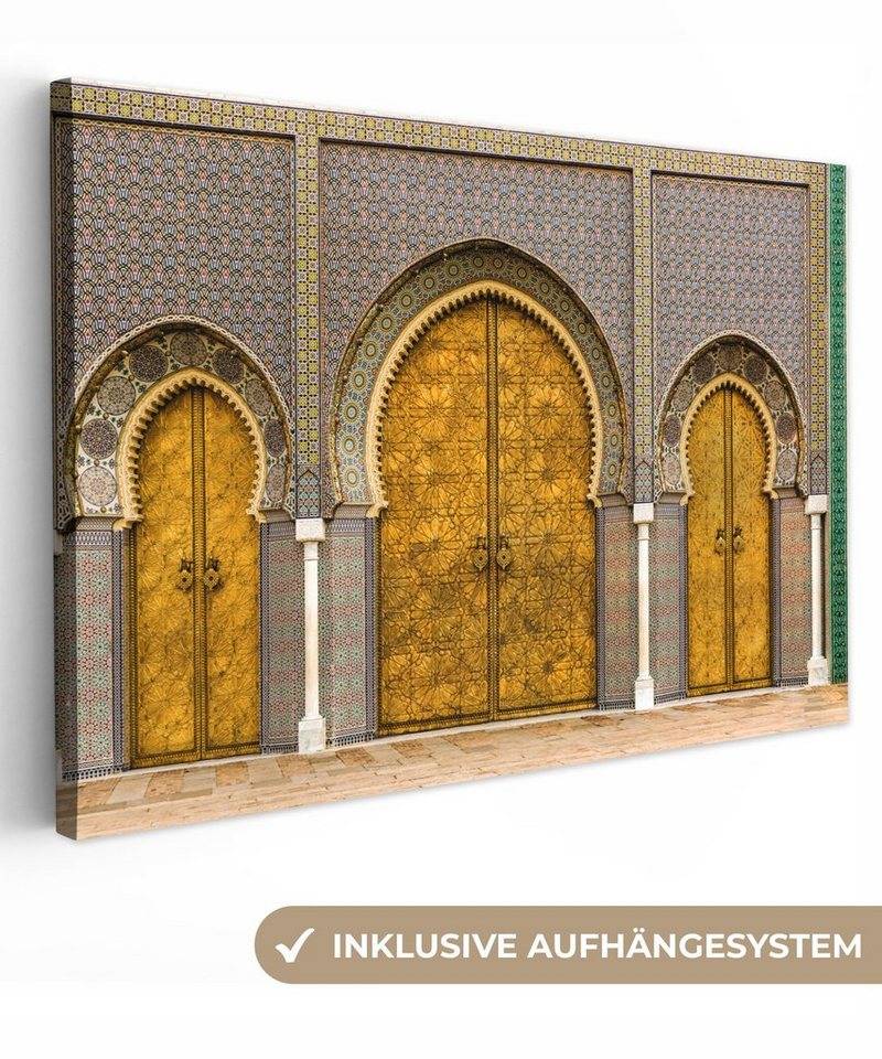 OneMillionCanvasses® Leinwandbild Türen - Architektur - Gold - Muster, (1 St), Leinwand Bilder Klein, Wand Dekoration Aesthetic 30x20 cm von OneMillionCanvasses®