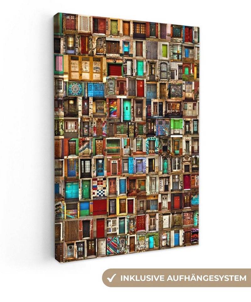 OneMillionCanvasses® Leinwandbild Türen - Bunt - Collage - Architektur, (1 St), Leinwand Canvas Wandbild, Wanddekoration 20x30 cm von OneMillionCanvasses®