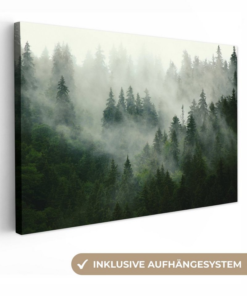 OneMillionCanvasses® Leinwandbild Wald - Nebel - Bäume - Natur, Wald – Nebel – Bäume (1 St), Wandbild Leinwandbilder, Aufhängefertig, Wanddeko, 30x20 cm von OneMillionCanvasses®