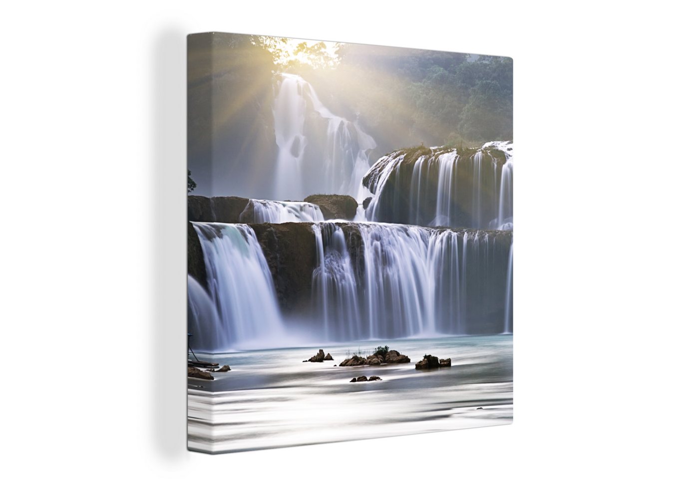OneMillionCanvasses® Leinwandbild Wasserfall - Felsen - Natur, (1 St), Leinwand Bilder für Wohnzimmer Schlafzimmer von OneMillionCanvasses®