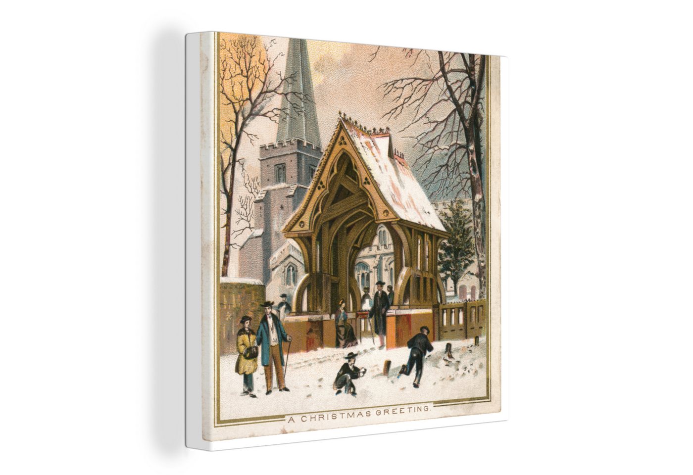 OneMillionCanvasses® Leinwandbild Weihnachten - Winter - Retro, (1 St), Wandbild, Deko Schlafzimmer Wohnzimmer Flur 20x20 cm von OneMillionCanvasses®