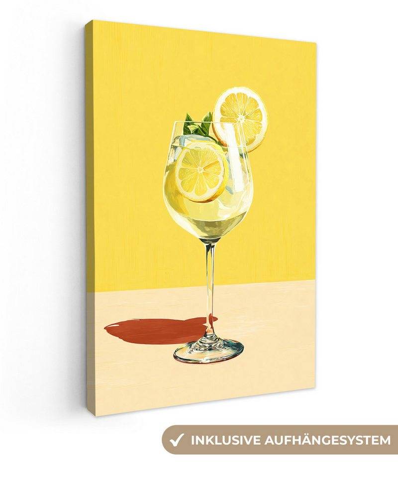 OneMillionCanvasses® Leinwandbild Weinglas - Zitrone - Gelb - Minimalistisch, Fotodruck (1 St), Wandbilder für Esszimmer, Wanddeko Bilder Küche, 20x30 cm von OneMillionCanvasses®