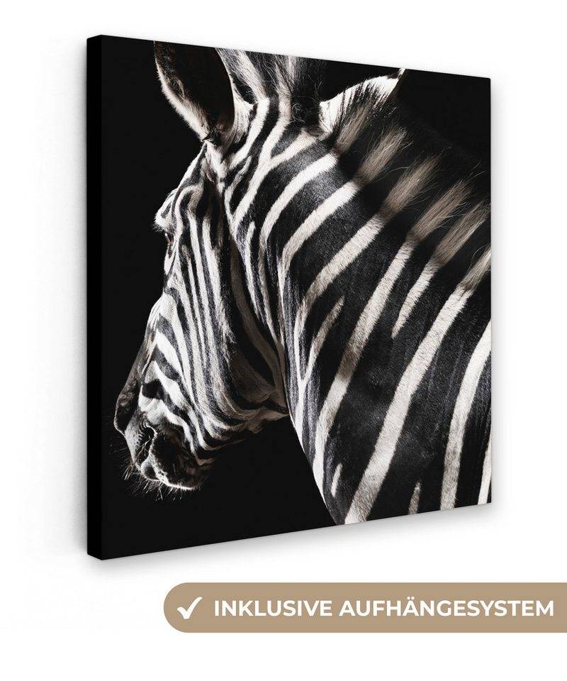 OneMillionCanvasses® Leinwandbild Zebra - Tier - Schwarz - Porträt, (1 St), Wandbild, Deko Schlafzimmer Wohnzimmer Flur 20x20 cm von OneMillionCanvasses®
