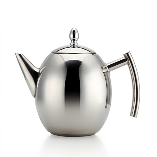 OnePine 1.5 L Teekrug Edelstahl teekanne mit Siebeinsatz,Edelstahl Kaffeekanne Kein Magnet Oliven-Kaffeekanne Teekanne mit sieb (Silber) von OnePine
