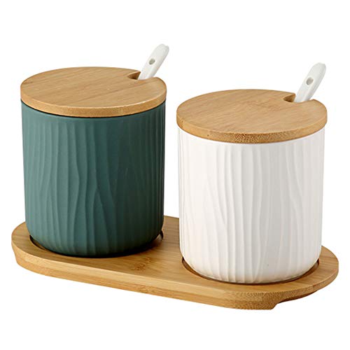 OnePine 2er Set Keramik Gewürzdosen Zuckerdose Keramik Zucker Schüssel mit Löffel und Bambus Deckel für Tee Zucker Salz Gewürze Bei Zuhause und Küche OnePine 2er Set Keramik Gewürzdosen Zuckerdose Keramik Zucker Schüssel mit Löffel und Bambus Deckel für Tee Zucker Salz Gewürze Bei Zuhause und Küche von OnePine