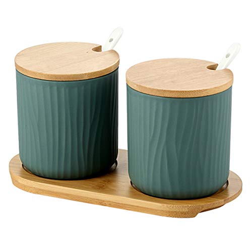 OnePine 2er Set Keramik Gewürzdosen Zuckerdose Keramik Zucker Schüssel mit Löffel und Deckel für Tee Zucker Salz Gewürze Bei Zuhause und Küche von OnePine