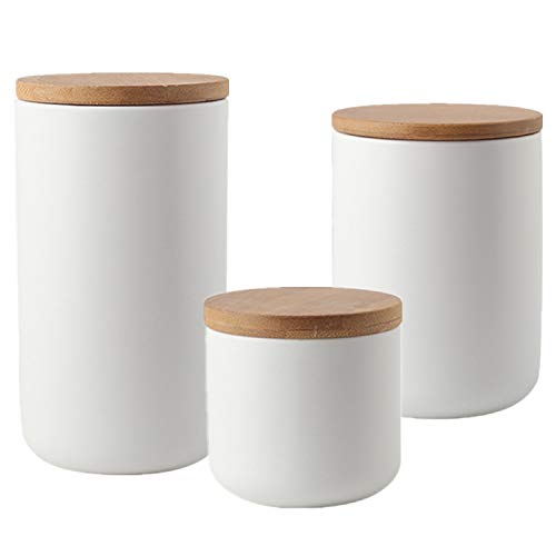 OnePine 3er Set Vorratsdosen Keramik mit Bambusdeckel Vorratsdose Kaffeedose Teedose - Keramik Aufbewahrungsdosen für Tee Kaffee Bohne Zucker Gewürz Nüsse Korn (260ml,800ml,1000ml) von OnePine