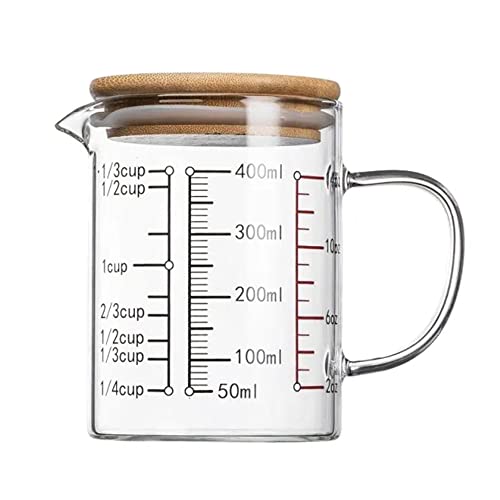 OnePine 400ml Glasmessbecher mit Deckel, Messbecher aus Glas Hitzebeständig, Messbecher mit Skala Perfekt zum Küche Bar Restaurant von OnePine