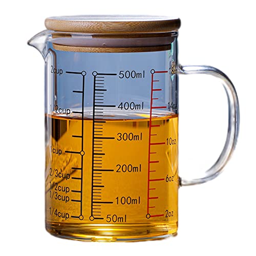 OnePine 500ml Glasmessbecher mit Deckel, Messbecher aus Glas Hitzebeständig, Messbecher mit Skala Perfekt zum Küche Bar Restaurant von OnePine