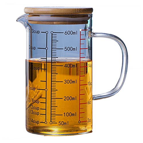 OnePine 600ml Glasmessbecher mit Deckel, Messbecher aus Glas Hitzebeständig, Messbecher mit Skala Perfekt zum Küche Bar Restaurant von OnePine