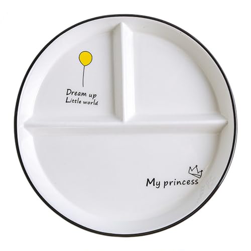 OnePine Porzellan Servierplatten, Orbicular 8 inch Dessertteller Salatteller mit 3 Fächern, Geteilte Platte servierteller keramik für Kinder und abnehmen von OnePine