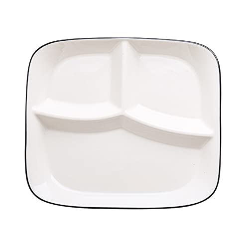 OnePine Servierplatten Porzellan, Salatteller Snackteller mit 3 Fächern, Keramik Diät Teller zur Portionskontrolle von OnePine