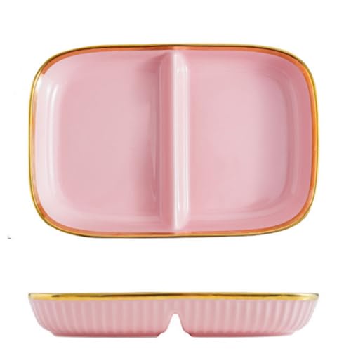 OnePines Geteilte Menüteller aus Keramik, Dessertteller Snackteller mit 2 Fächern Porzellan, Diät Teller zur Portionskontrolle, Längen: 9.37 inch von OnePines