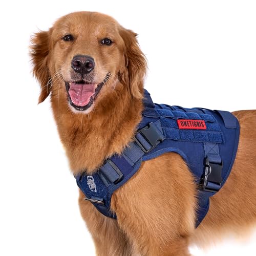 OneTigris Hundegeschirr, FIRE Watcher Taktische Geschirr MOLLE Sicherheitsgeschirr Service Hunde Hundeweste mit 1 Griffe und 2 No-Pull D-Ring 1000D Nylon (L, Blau) von OneTigris