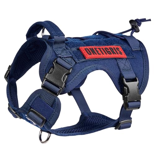 OneTigris Hundegeschirr, FIRE Watcher Taktische Geschirr MOLLE Sicherheitsgeschirr Service Hunde Hundeweste mit 1 Griffe und 2 No-Pull D-Ring 1000D Nylon (XXS, Blau) von OneTigris