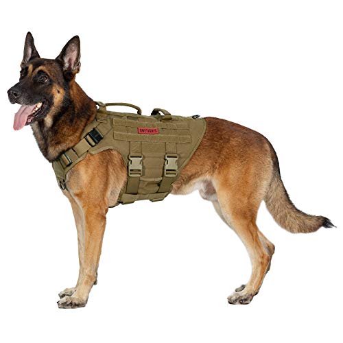 OneTigris Hundegeschirr, X Destroyer Taktisches Einstellbar Geschirr mit 3 Griffe 2 Metallschnallen Sicherheitsgeschirr (Braun XL) von OneTigris