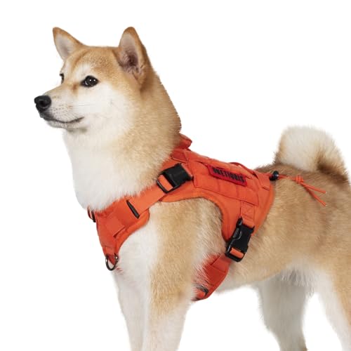 OneTigris Hundegeschirr, FIRE Watcher 2.0 Taktisches Geschirr 2 Metallschnallen MOLLE Sicherheitsgeschirr Service Hunde Hundeweste mit 1 Griffe und 2 No-Pull D-Ring 1000D Nylon - Orange M von OneTigris