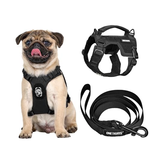 OneTigris Hundegeschirr und Leine Set, Mini Trooper Welpengeschirr mit Steuergriff für extra kleine/kleine mittelgroße Hunde Schwarz XS von OneTigris