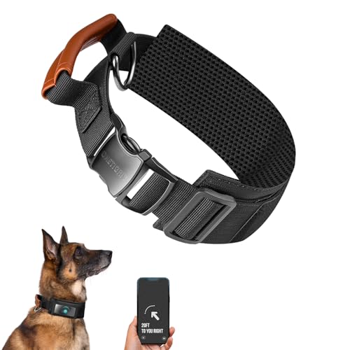 OneTigris Tactical Hundehalsband, mit Leder Griff Metallschnalle und Wasserdichte Tasche Schwarz L von OneTigris