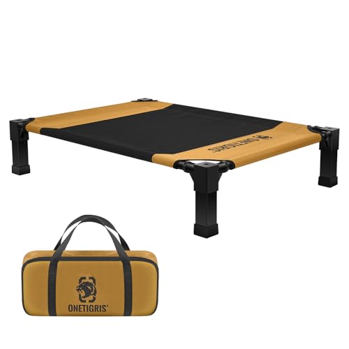 OneTigris Hundeliege, Erhöhtes Hundebett 106x76 cm Höhe 21cm, Einfache Montage Atmungsaktiv Dauerhaft Einfach zu Reinigen Haustier Bett Geeignet für Innen, Hof, Außen - Braun M von OneTigris
