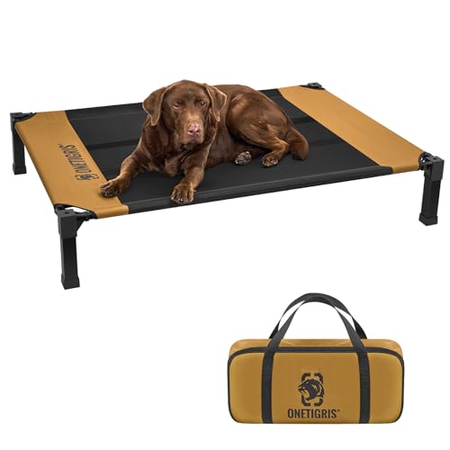 OneTigris Hundeliege, Erhöhtes Hundebett 130x91 cm Höhe 23cm, Einfache Montage Atmungsaktiv Dauerhaft Einfach zu Reinigen Haustier Bett Geeignet für Innen, Hof, Außen - Braun L von OneTigris
