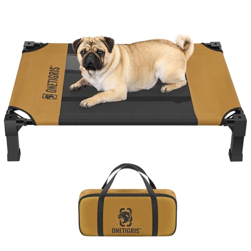 OneTigris Hundeliege, Erhöhtes Hundebett 89x63 cm Höhe 19cm, Einfache Montage Atmungsaktiv Dauerhaft Einfach zu Reinigen Haustier Bett Geeignet für Innen, Hof, Außen - Braun S von OneTigris