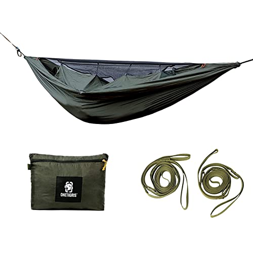 OneTigris KOMPOUND Reisehängematte 1 Person Outdoor Hängematte mit Moskitonetz |MEHRWEG Verpackung(260x130cm) von OneTigris