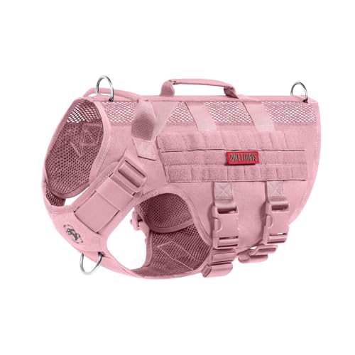 OneTigris Hundegeschirr Mittelgroße Hunde, AIRE MESH Taktisches Anti Zug Geschirr mit 2 Griff Verstellbar Brustgeschirr No Pull Dog Harness Atmungsaktiv Rosa M von OneTigris