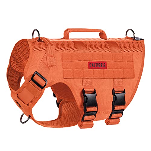 OneTigris Hundegeschirr Kleine Hunde, AIRE MESH Taktisches Anti Zug Geschirr mit 2 Griff Verstellbar Brustgeschirr No Pull Dog Harness Atmungsaktiv Orange XS von OneTigris