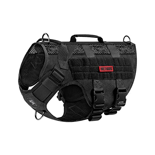 OneTigris Hundegeschirr Mittelgroße Hunde, AIRE MESH Taktisches Anti Zug Geschirr mit 2 Griff Verstellbar Brustgeschirr No Pull Dog Harness Atmungsaktiv Schwarz M von OneTigris