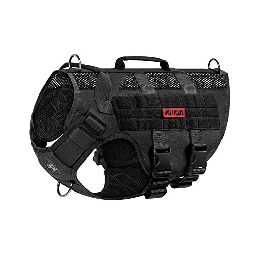 OneTigris Hundegeschirr Grosse Hunde, AIRE MESH Taktisches Anti Zug Geschirr mit 2 Griff Verstellbar Brustgeschirr No Pull Dog Harness Atmungsaktiv Schwarz L von OneTigris