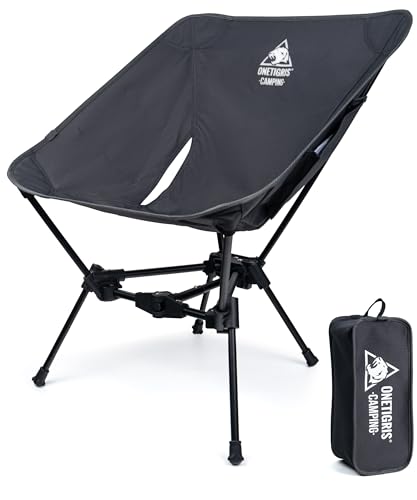 OneTigris TIGERBLADE Campingstuhl faltbar 150 kg, Klappstuhl Camping leicht Dreiecksrahmen, Faltstuhl Ultraleicht, mit 2 Seitentaschen für Outdoor, Wandern (Grau) von OneTigris