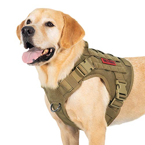 OneTigris Hundegeschirr FIRE Watcher Taktische Hundeweste MOLLE Hundeausbildung Service Hunde Geschirr 1000D Nylon (L, Braun) von OneTigris