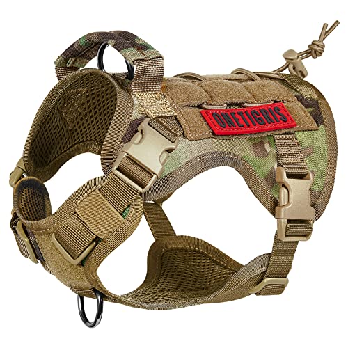 OneTigris Hundegeschirr, FIRE Watcher Taktische Geschirr MOLLE Sicherheitsgeschirr Service Hunde Hundeweste mit 1 Griffe und 2 No-Pull D-Ring 1000D Nylon (L, Mehrfarbig) von OneTigris