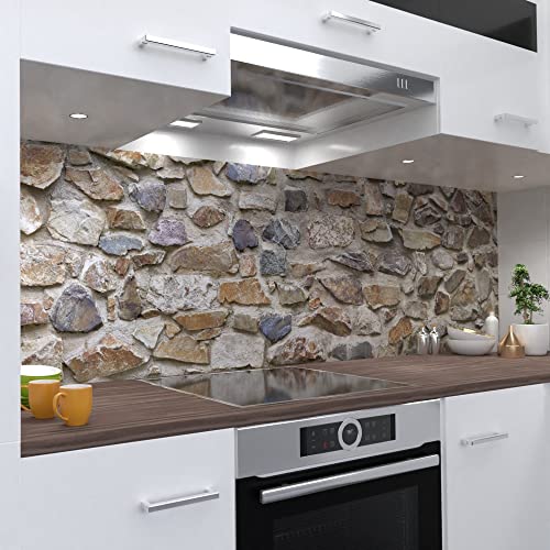 OneWheel, Küchenrückwand selbstklebend, Naturstein 2, Stein, 340 x 80cm harte PVC Folie, Spritzschutz für Fliesenspiegel von OneWheel