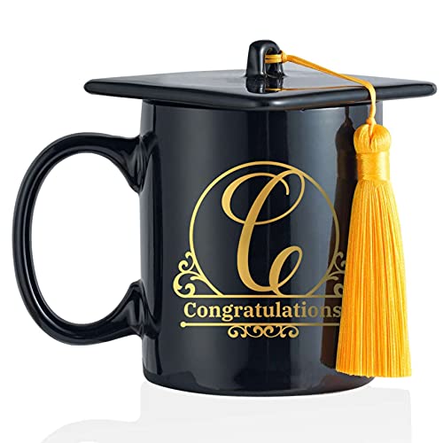 Abschluss Geschenk 2025 - Doktorhut Bachelor Hut Tasse mit Buchstabe Initiale, Personalisierte Geschenke, Alphabet Becher Kaffeetasse für Bachelor Master Abitur, Bestandene Prüfung, PhD -C von Onebttl