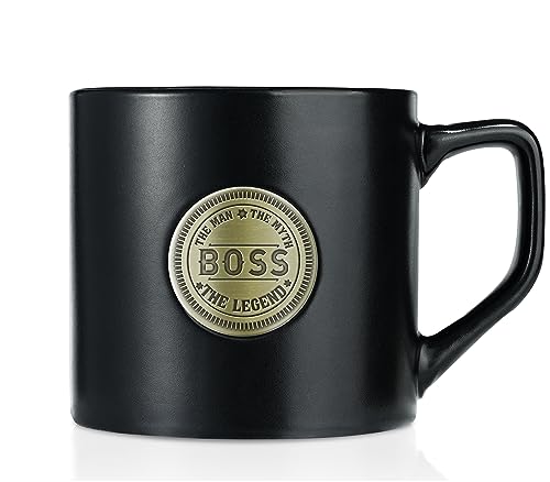 Onebttl Boss Gifts Kaffeetasse für Männer, Keramiktasse mit goldenem Abzeichen, 450 ml Becher für Bosstag, Weihnachten, Ruhestand – Man Myth Legend von Onebttl