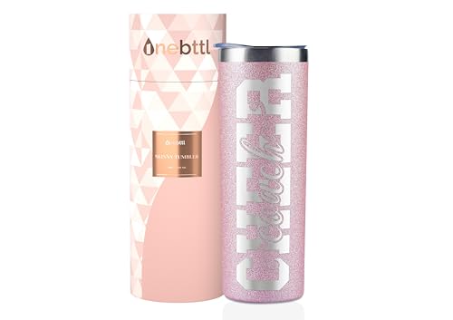 Onebttl Cheer Coach Geschenke für Frauen, sie, Frauen – Cheer Coach – 590 ml Edelstahl Skinny Isolierter Becher mit Strohhalm, Deckel – Geschenk für Cheerleading oder Cheerleader Trainer – Glitzer von Onebttl