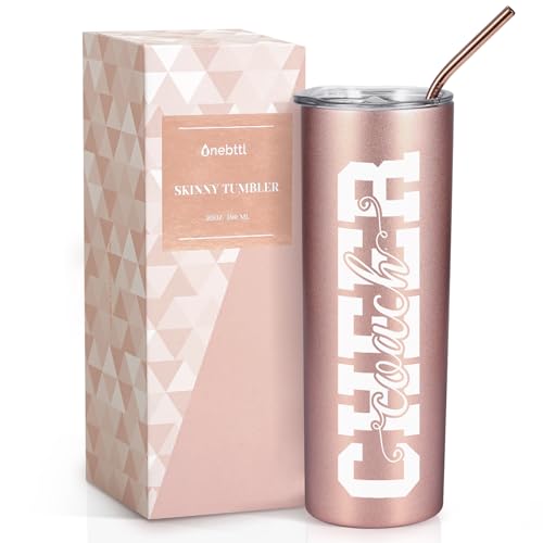 Onebttl Cheer Coach Geschenke für Frauen, sie, weiblich – Cheer Coach – 590 ml Edelstahl Skinny Isolierbecher mit Strohhalm, Deckel – Geschenk für Cheerleading oder Cheerleader-Trainer – (Roségold) von Onebttl