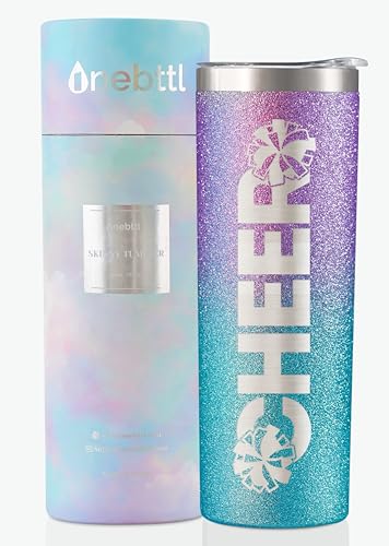 Onebttl Cheerleader Glitzer-Becher für Mädchen – Cheer – 590 ml Edelstahl-isolierter Becher mit Strohhalm, Deckel – Geschenk für Cheerleading, Coach oder Cheer Squad – Glitzer-Violett-Blau von Onebttl