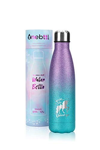 Onebttl Einhorn Sachen, Einhorn Geschenk Trinkflasche Kinder Auslaufsicher Trinkflasche Tasse als deko für Geburtstag Kindergeburtstag Edelstahl Thermobecher Wasserflasche Trinkflasche Mädchen 500ml von Onebttl