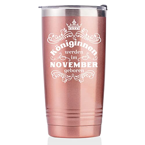 Onebttl Lustige Geburtstagsgeschenk Für Frauen, Freundin, Schwester, Mütter, Tochter, Tante - Thermobecher 590 ml, Kaffeebecher mit Deckel, Roségold, Königinnen Werden im November Geboren von Onebttl