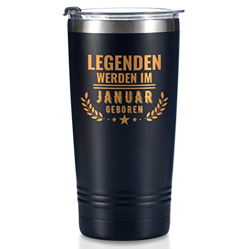 Onebttl Lustige Geburtstagsgeschenk für Männer, Ihn, Freund, Mitarbeiter, Ehemann, Vater, Sohn - Thermobecher 590 ml, Kaffeebecher mit Deckel, Schwarz, Legenden Werden im Januar Geboren von Onebttl