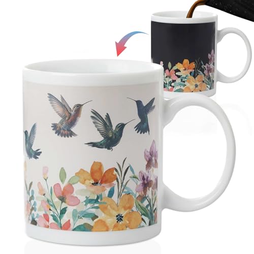 Onebttl Lustige Kolibri-Kaffeetasse mit Farbwechsel, Kolibri, magisch, wärmewechselnde Tasse, Kolibri-Geschenke für Frauen, Männer, Kolibri-Liebhaber zum Geburtstag, Weihnachten – (weiß) von Onebttl