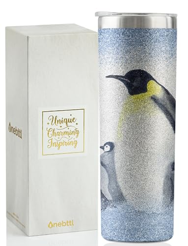 Onebttl Pinguin-Geschenke für Frauen, Teenager, Pinguin-Becher für Pinguin-Liebhaber zum Geburtstag, Muttertag, niedlicher isolierter Edelstahlbecher mit Deckel und Strohhalm – Glitzerpinguine im von Onebttl