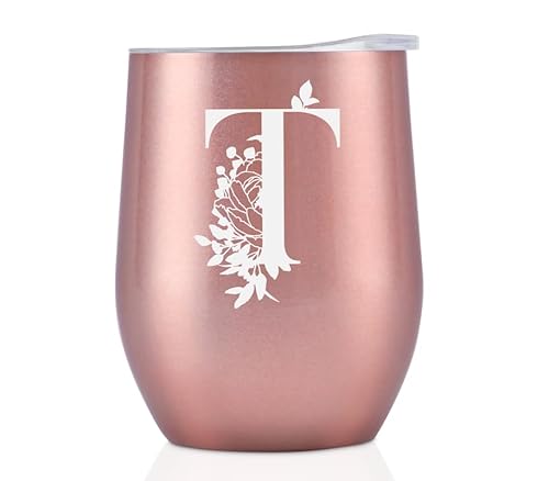 Thermobecher Personalisiert, Geburtstagsgeschenk für Frauen, Personalisierte Geschenke Für Freundin, Schwester, Mütter, Tochter, Tante - Kaffeetasse 340 ml, Kaffeebecher mit Deckel, Roségold, T von Onebttl