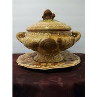 Vintage Handgemachte Keramik Pilz Suppenturen Mit Unterplatte von Onegirlonthego