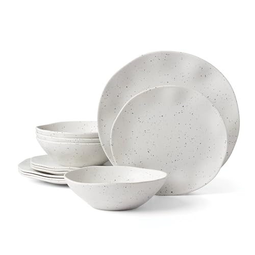 Oneida 895951 Terrazzo Melamin-Geschirr-Set, 12-teilig, leichtes Melamin-Material, cremefarben von Oneida